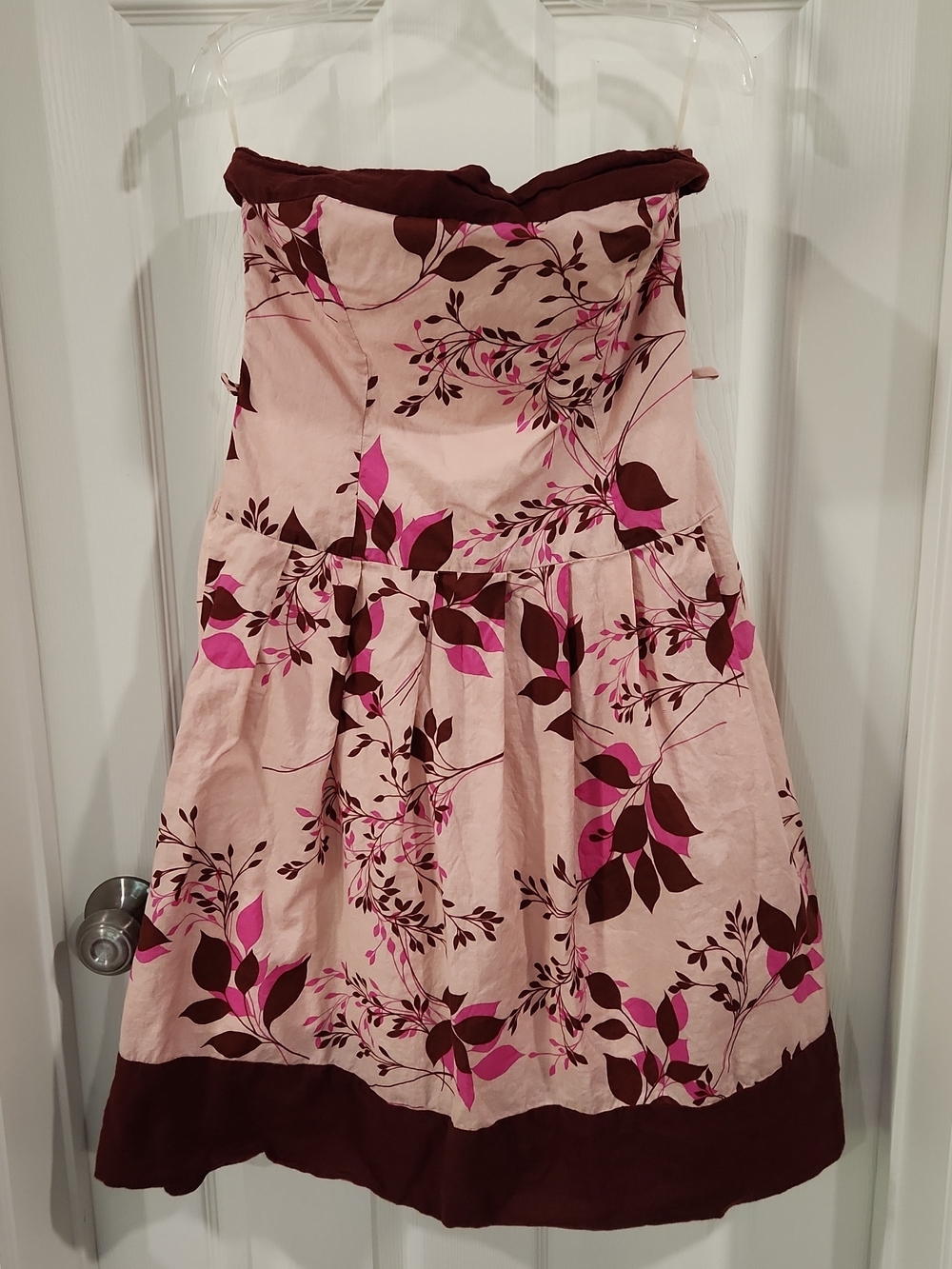 VTG Y2K Forever 21 Strapless Dress Pink Burgundy Floral Strapless Drop Waist M